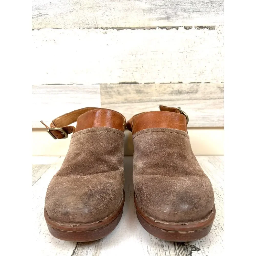 Born Womens 9 Brown Leather Suede Vidar Slingback Clog Mule Heeled Shoes